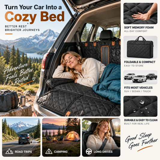 🚗Bilbaksete reisemadrass i memory foam – sammenleggbar camping- og reiseseng for SUV, sedan og lastebil. Bærbar, ikke-oppblåsbar sovematte for bilturer og camping.
