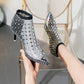 Spisse høye hæler i mesh med rhinestone og glitter