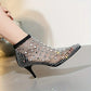 Spisse høye hæler i mesh med rhinestone og glitter