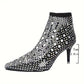 Spisse høye hæler i mesh med rhinestone og glitter