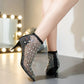 Spisse høye hæler i mesh med rhinestone og glitter