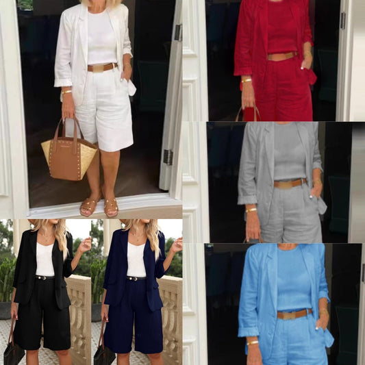 Kvinners To-delte Fritidssett med Åpen Front Topp & Bermuda Shorts