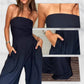 Dame Jumpsuit med lommer og bare skuldre