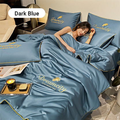 🎁Gjør deg klar for sommeren - ❄️ Vaskbar 、 avkjølende 4-delt seng er-silke linen🛏️