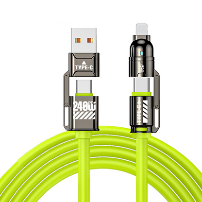 Kraftig 4-i-1 hurtigladekabel, 240 W PD-ladekabel med flere grensesnitt, USB-A/USB-C til Type-C/Lightning, universell hurtigladekabel for mobiltelefoner og bærbare datamaskiner