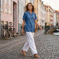 Pustende casual topp med denimlook for kvinner